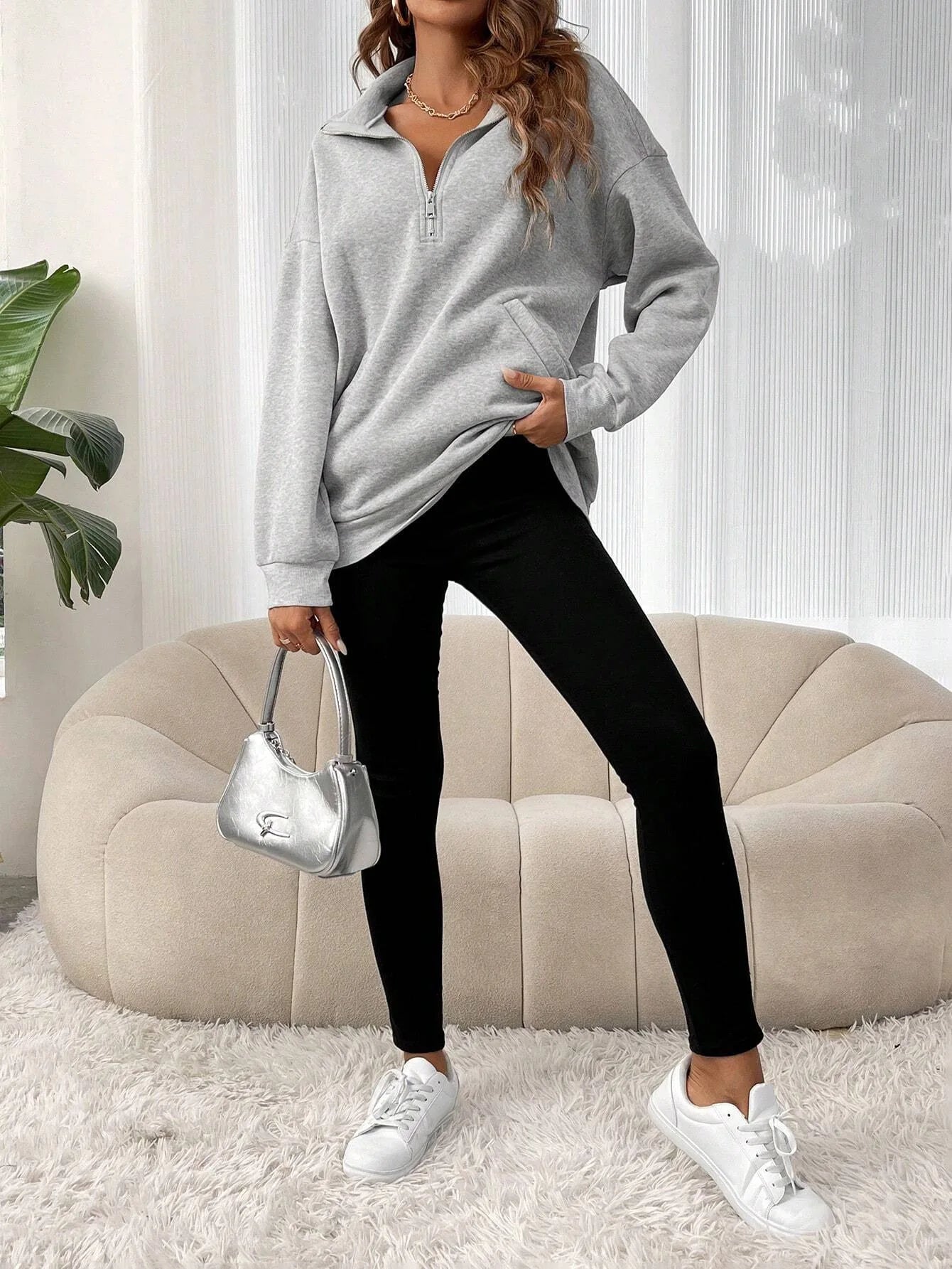 2025 Women's Zip Lapel Sweatshirt Loose Hoodie
