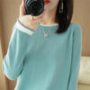 Womens Cotton Linen Sweater Color Block Crew Neck Lightweight Spring