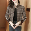 Plaid Patchwork Jacket Women Loose Fit Zipper Coat Spring Fall