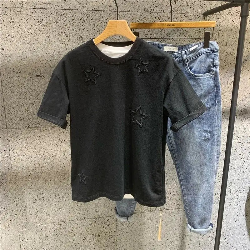 Men's American Style Summer Pentagram Loose Retro T-Shirt