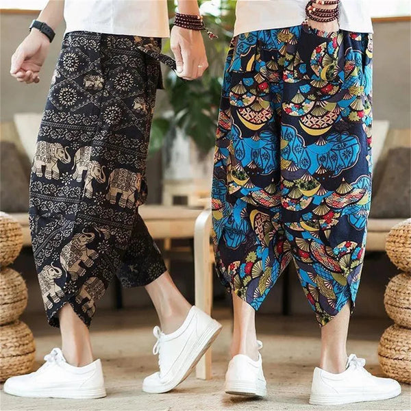 Harajuku Summer Loose Calf Length Casual Pants Men Wide Leg