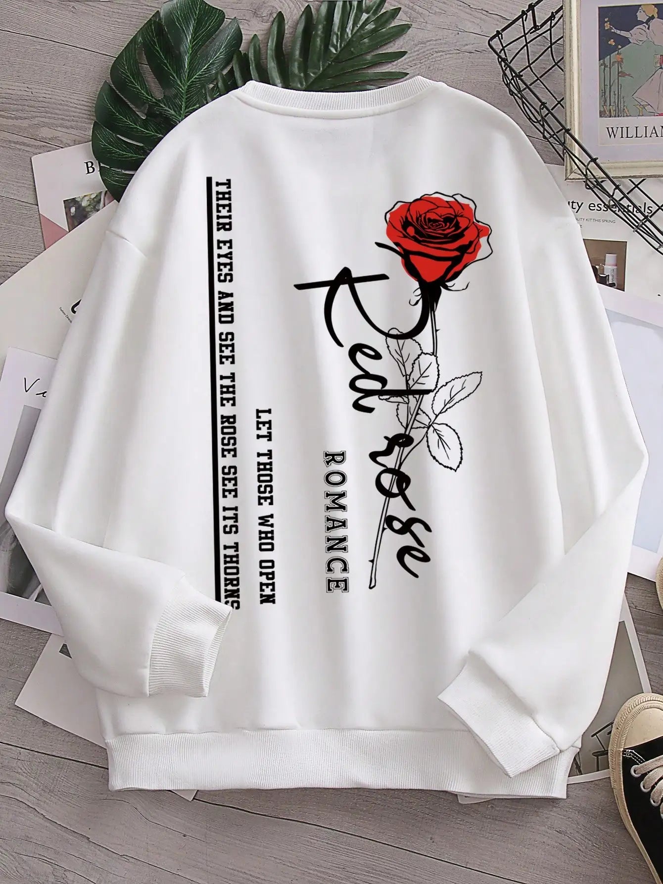 Red Rose Print Fleece Sweatshirts