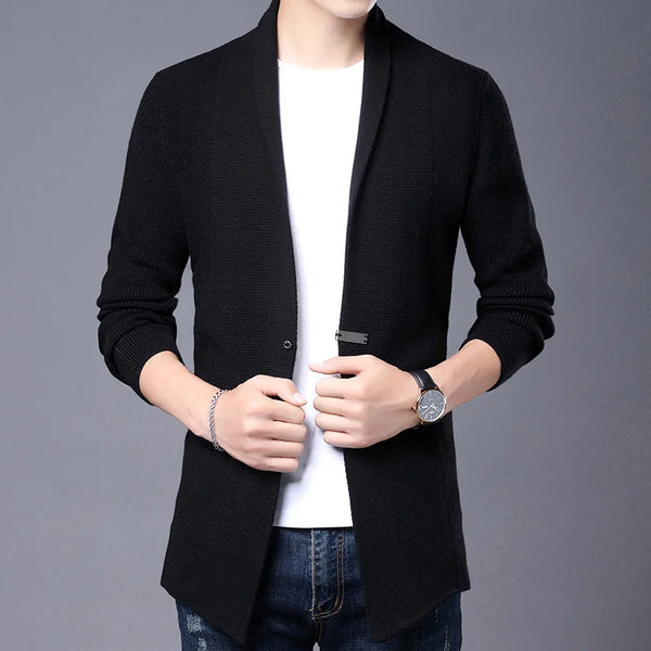 Mens Slim Fit Knit Cardigan Japanese Streetwear Wool Sweater 2025