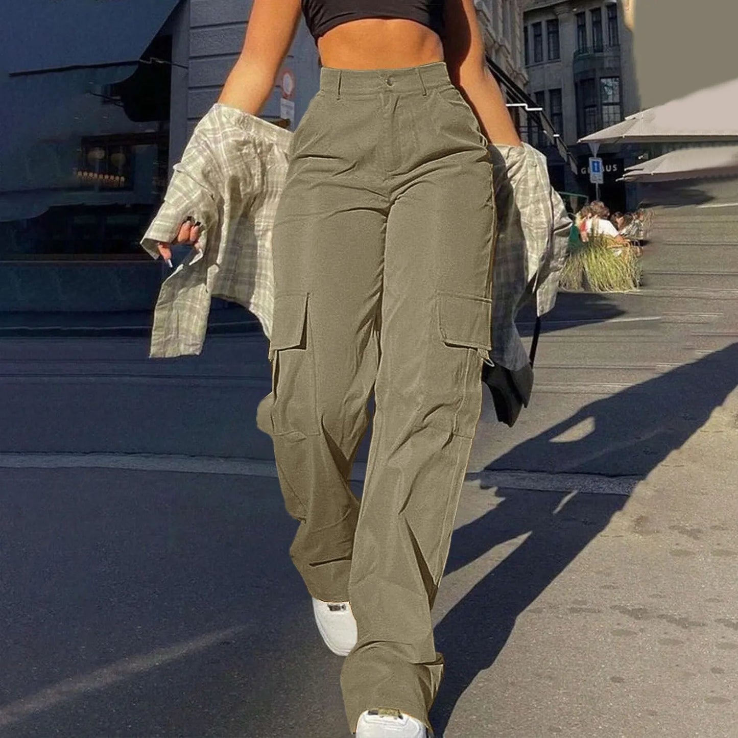 Women's High Waist Cargo Pants Streetwear Loose Fit Straight Leg