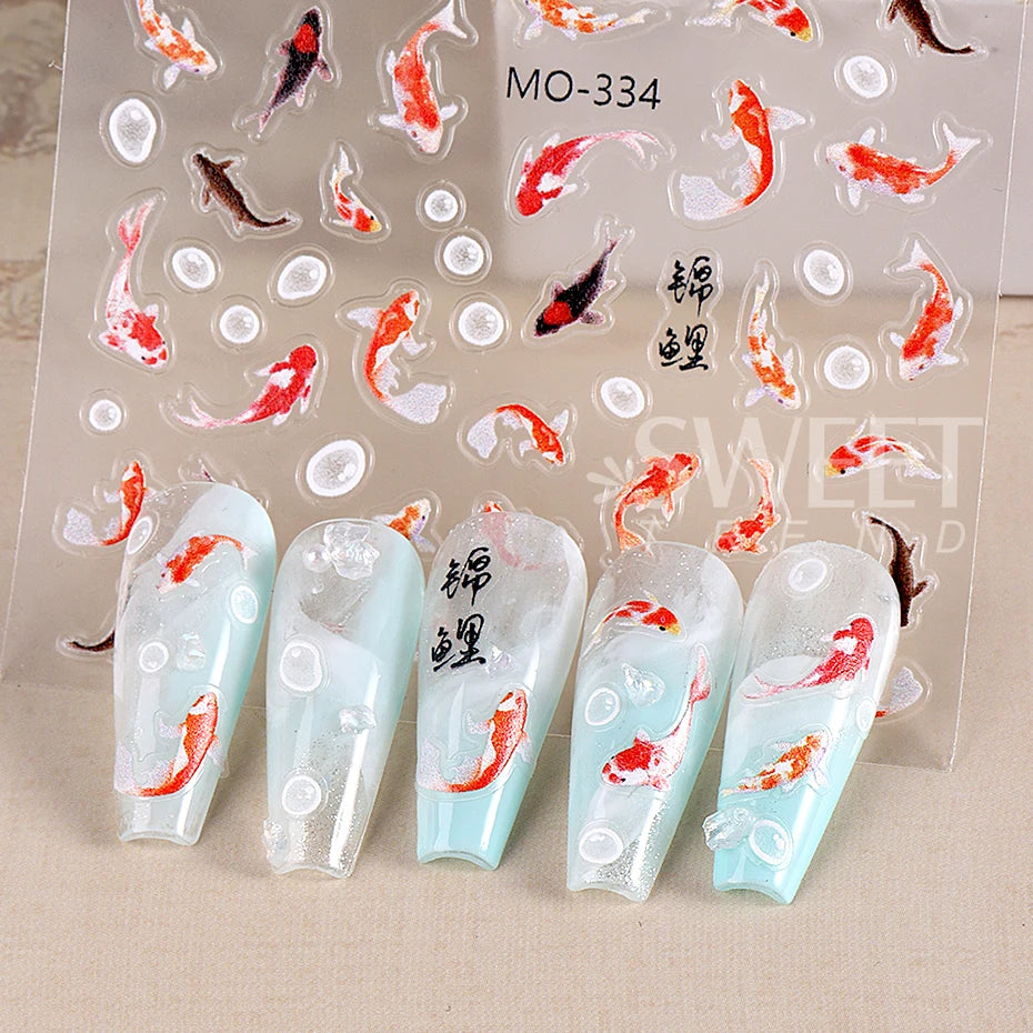 Blossoming Fake Nails Zen Garden Koi Nails