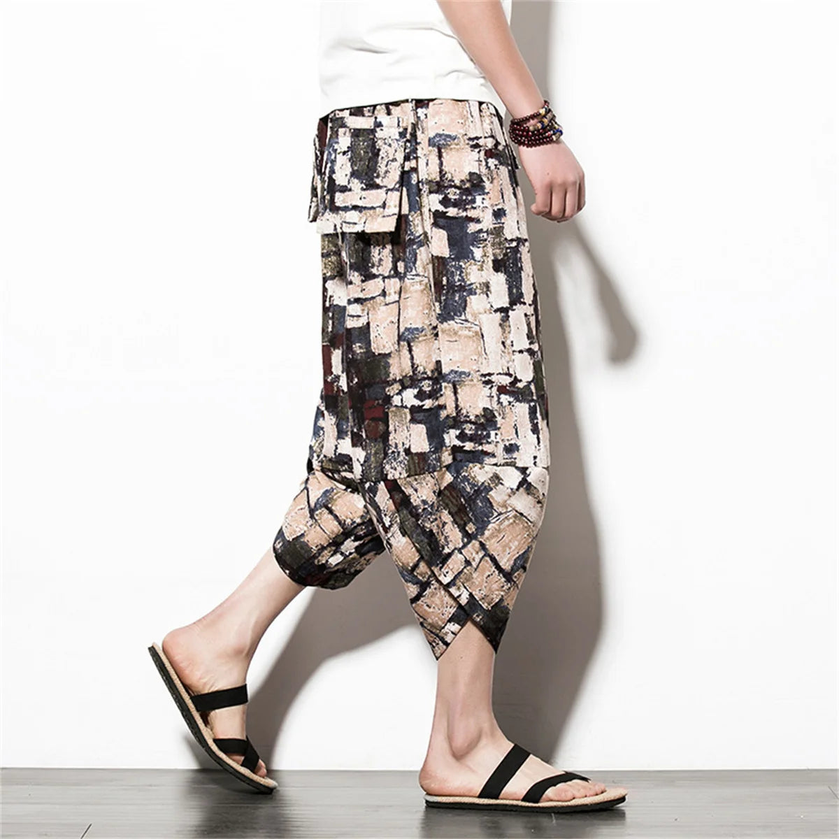 Harajuku Summer Loose Calf Length Casual Pants Men Wide Leg