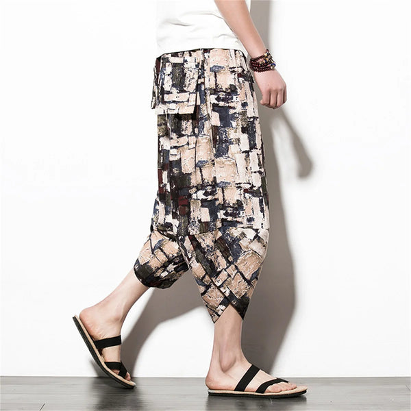 Harajuku Summer Loose Calf Length Casual Pants Men Wide Leg