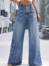 Mid Waist Wide Leg Jeans Women Blue Button Fly Loose Denim Pants