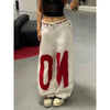 Women Y2K Baggy Jeans White Letter Print Oversized Hip Hop Denim