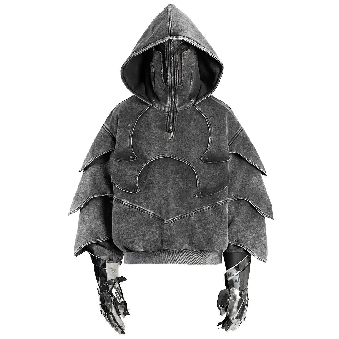 Men's Gothic Knight Armor Patchwork Zipper Hoodie Retro Streetwear
