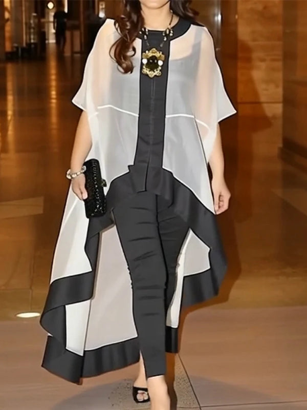 Sheer Blouse Women Batwing Sleeve High Low Mesh Top Elegant