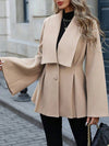 Women's Flared Sleeve Coat - Big Collar Pleated Winter Jacket
