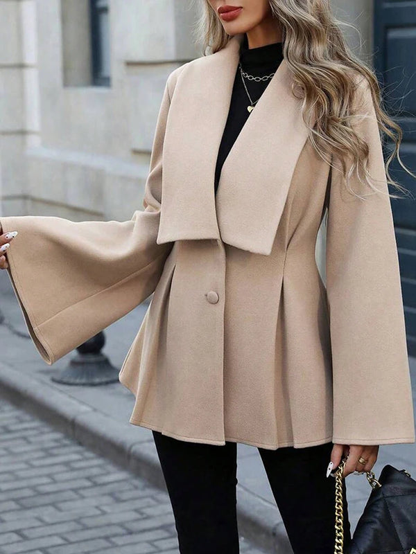 Women's Flared Sleeve Coat - Big Collar Pleated Winter Jacket