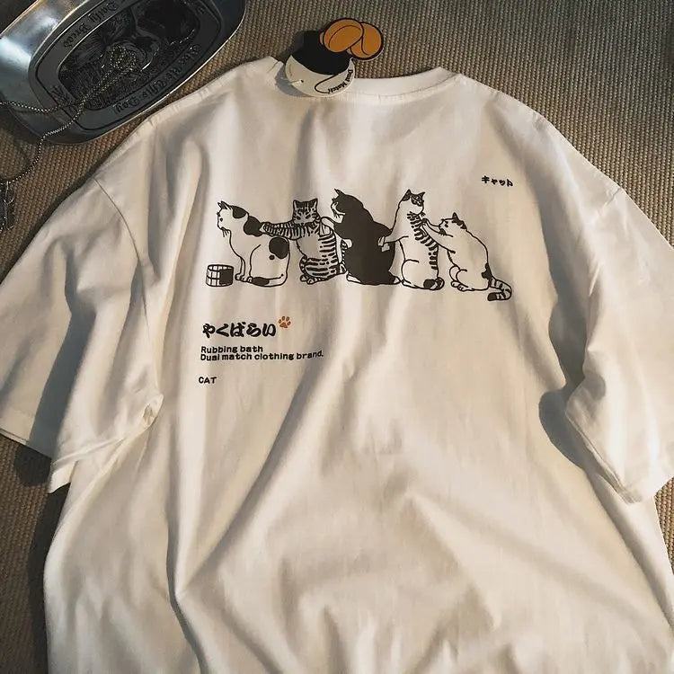Y2K Vintage Kitten Print T-Shirt Men Harajuku Hip Hop Streetwear