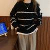 Womens Striped Knit Sweater O Neck Long Sleeve Pullover Top