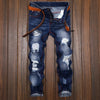 High Quality Ripped Motorcycle Jeans Men Plus Size Straight Denim