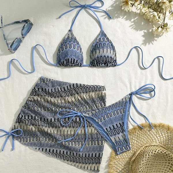 Womens Three Piece Bikini Set Brazilian Cover Up Swimsuit Beach 2026