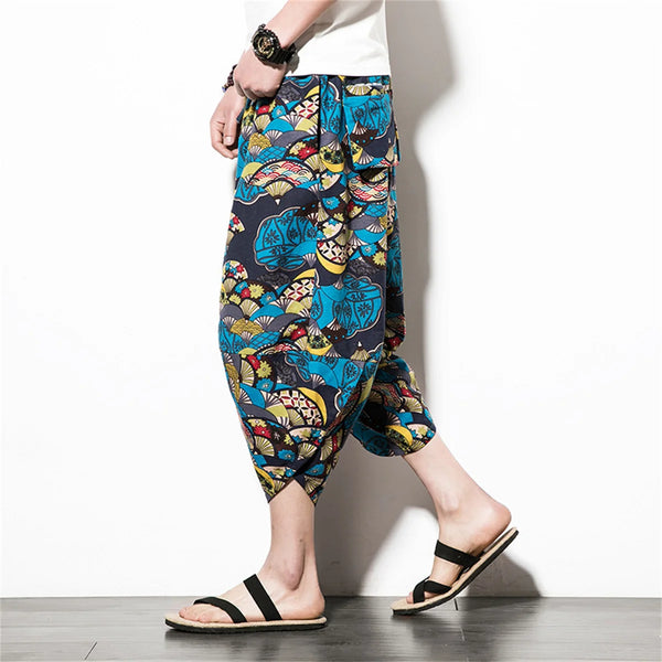 Harajuku Summer Loose Calf Length Casual Pants Men Wide Leg