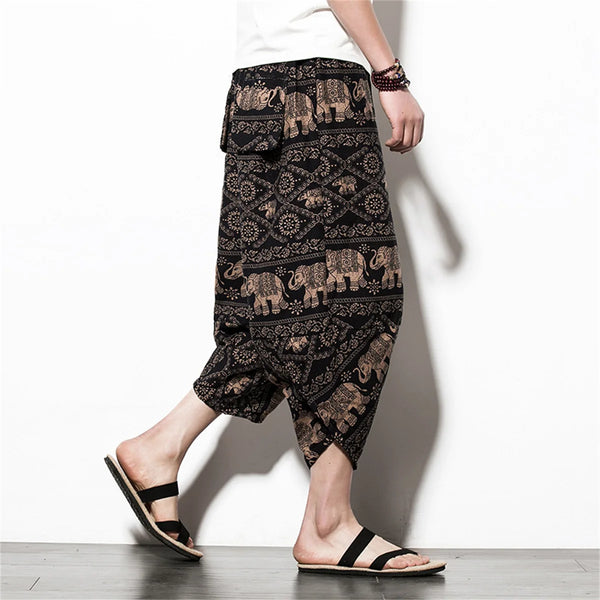Harajuku Summer Loose Calf Length Casual Pants Men Wide Leg