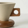 Ceramic Coffee Cup Retro Conical Wood Base Handle Heat Proof Tea Set