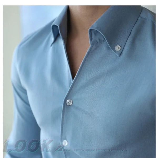 Mens Italian Collar Shirt Wrinkle Free Slim Fit Casual Dress