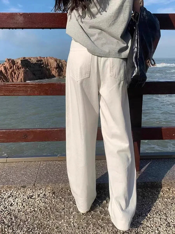 High Waisted White Jeans Women Plus Size Wide Leg Loose Spring Pants