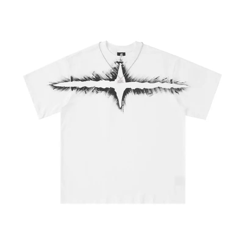 Men's American Hip-Hop Street Retro Print Loose Casual T-Shirt