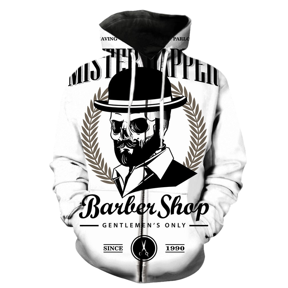 Cartoon Schädel Barber Zipper Hoodie 3D Gedruckt Lustige Mode Harajuku Top Heißer Verkauf