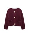 Women's Knit Cardigan Sweater - Gold Buttons & Patch Pockets