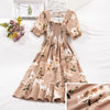 Spring Summer Elastic Waist Chiffon Dress Women Casual Pleated A-line