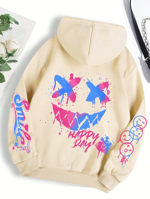 Graffiti Print Hoodie Oversized Crewneck Street Hip Hop Vintage
