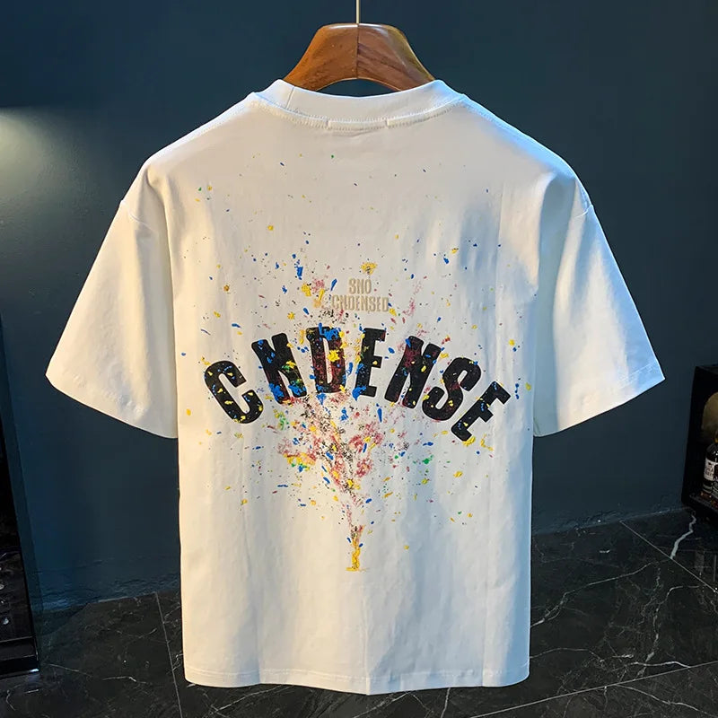 2025 Summer New Graffiti Painted Loose Short Sleeve T-shirt for Men