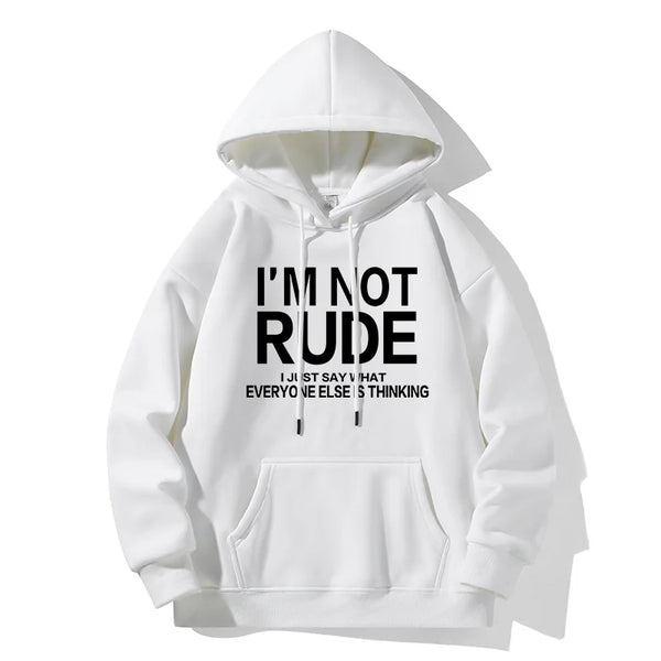 I'M NOT RUDE Letter Print Hoodie Casual Sweatshirt Youth Fashion Outdoor