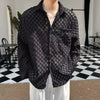 Vintage Plaid Mesh Shirt Men Long Sleeve Streetwear Button Up