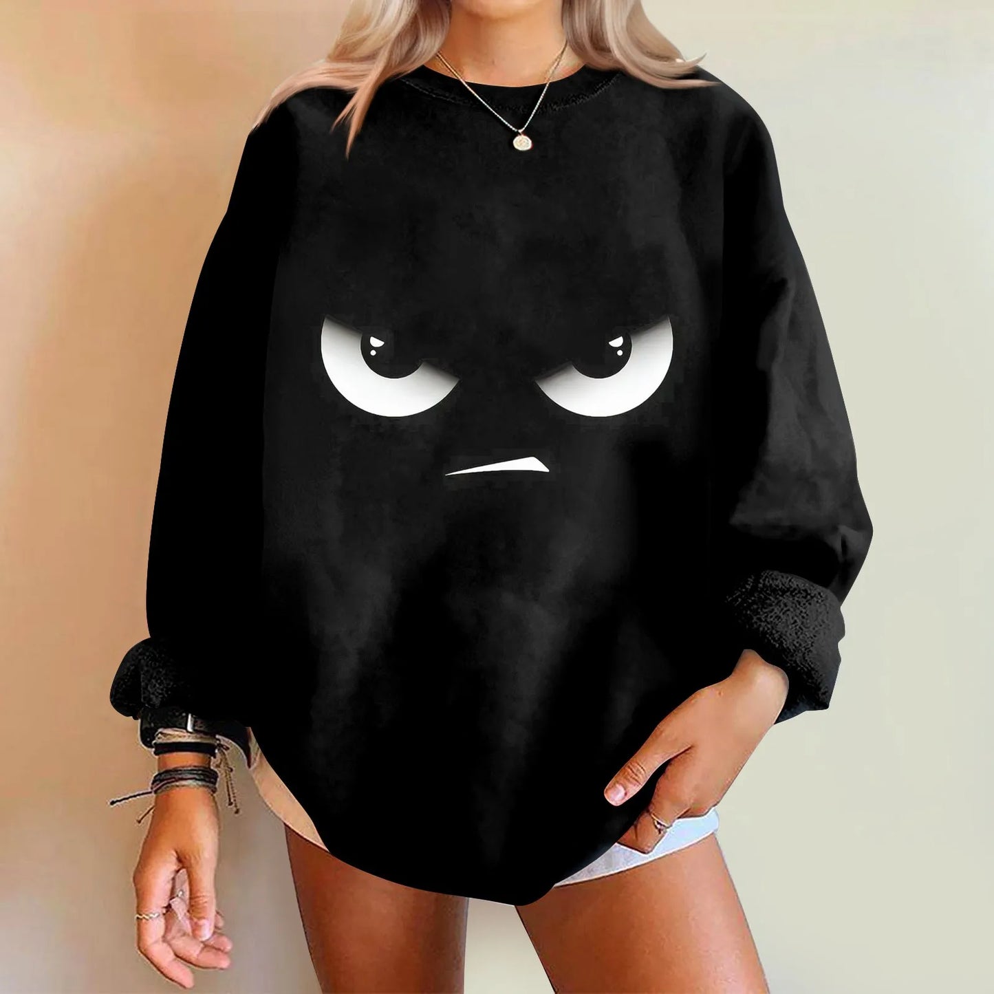 Expression Print Oversized Sweatshirt Casual Pullover Round Neck Long Sleeve