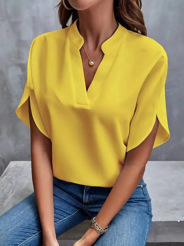 V Neck Half Sleeve Blouse Women Office Loose Pullover Top