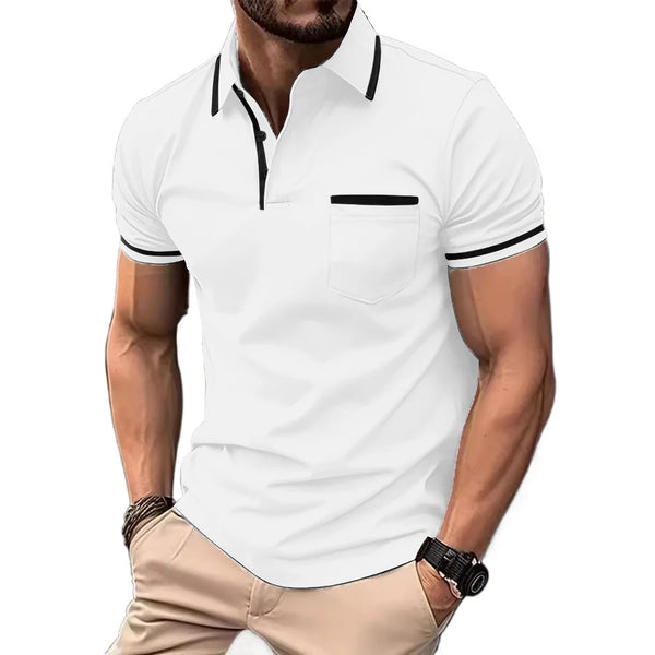 Polo Shirt Men's Short Sleeve Button Lapel Lightweight Turn-down Sport