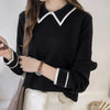 Womens Peter Pan Collar Sweater Color Block Pullover Knit Fall Top