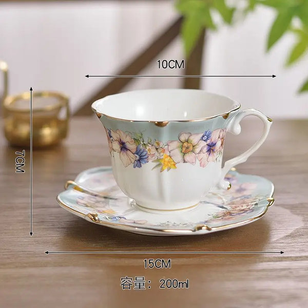 Flowers Ceramic Coffee Mug with Saucer Vintage Afternoon