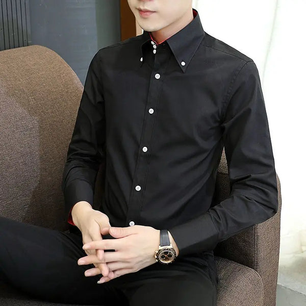 Men’s Korean Fit Executive Shirt – Long Sleeve Business Casual Office Wear (Spring Autumn)