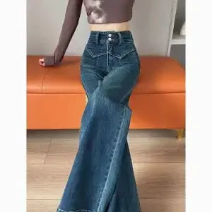 Womens High Waist Wide Leg Jeans Straight Fit Autumn Winter Pants