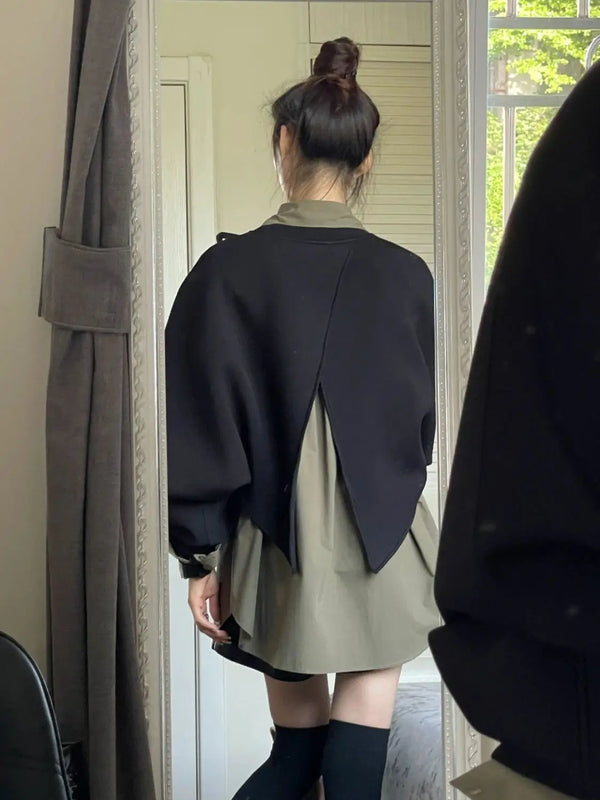 Irregular Style Long Sleeved Sweatshirt Loose Shirt Slimming Two-piece Set