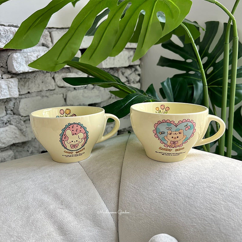 Ceramic Mug Mushrooms Garden Korean Cute Cartoon Bear Bunny