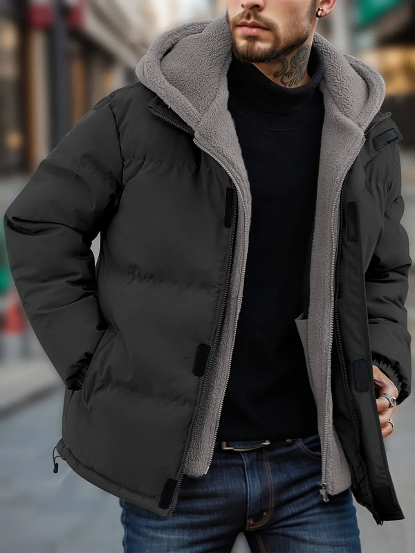 Winter Windproof Men's Jacket Casual Fake Two Hooded