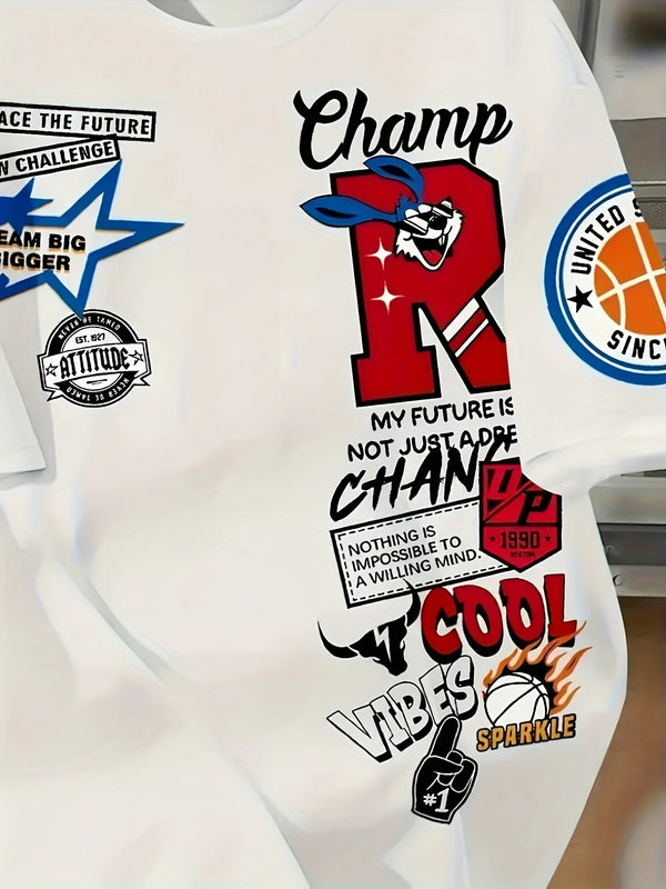 Mens Graphic Print Tshirt Trendy Design Short Sleeve Cotton Tee