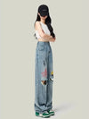 Colored Distressed Wide-Leg Jeans for Women High Waist Summer Trendy