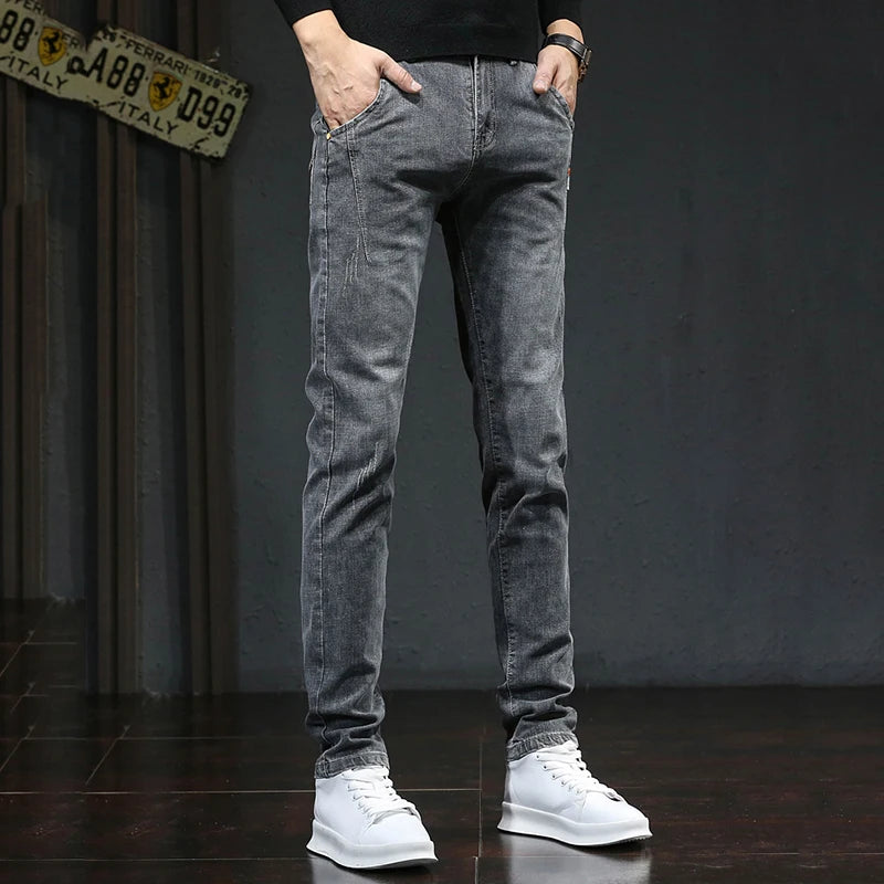Men's Slim Fit Elastic Jeans Retro Denim Pants