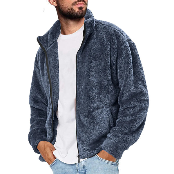Men’s Fleece Stand Collar Jacket – Warm Full Zip Thermal Coat for Fall Winter