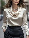 Women Silk Satin Blouse Long Sleeve Elegant Office Top
