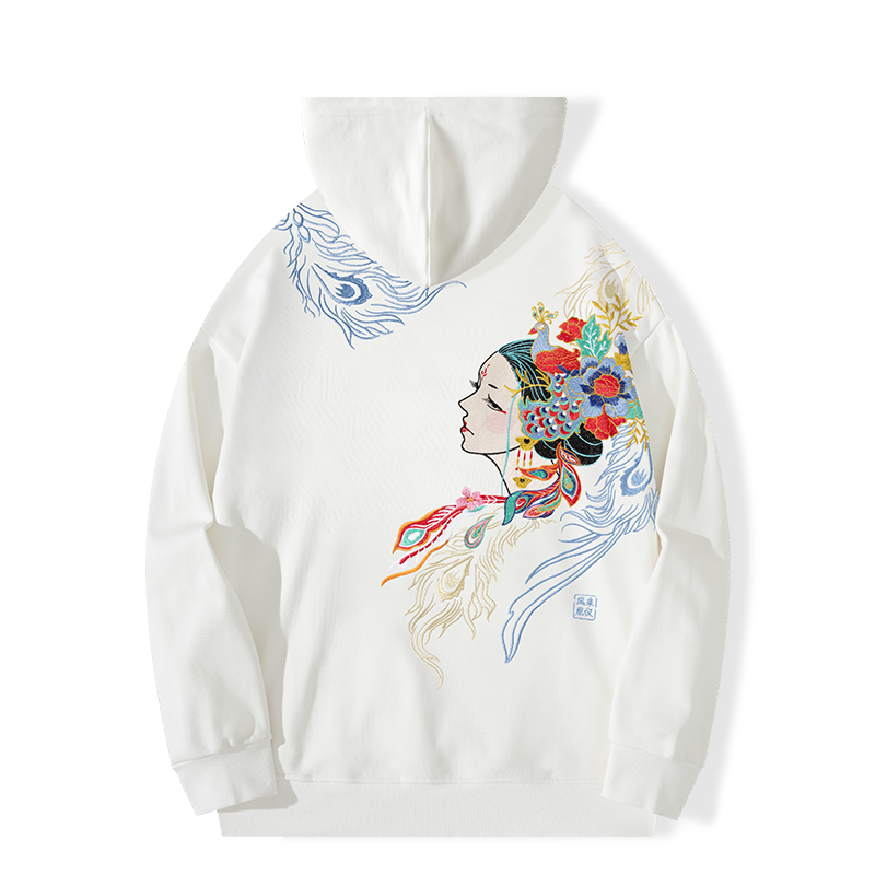 Pullover Harajuku Vintage Hoodies with Embroidered Peacock Wing for Men Cotton Designer Style